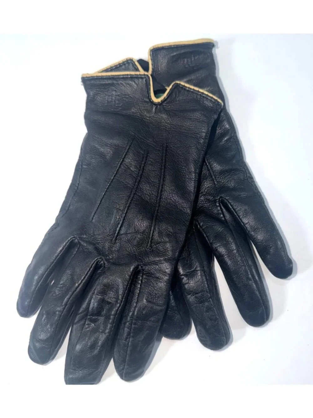 Lauren Ralph Lauren Women's Medium Black Genuine Leather Gloves Classic